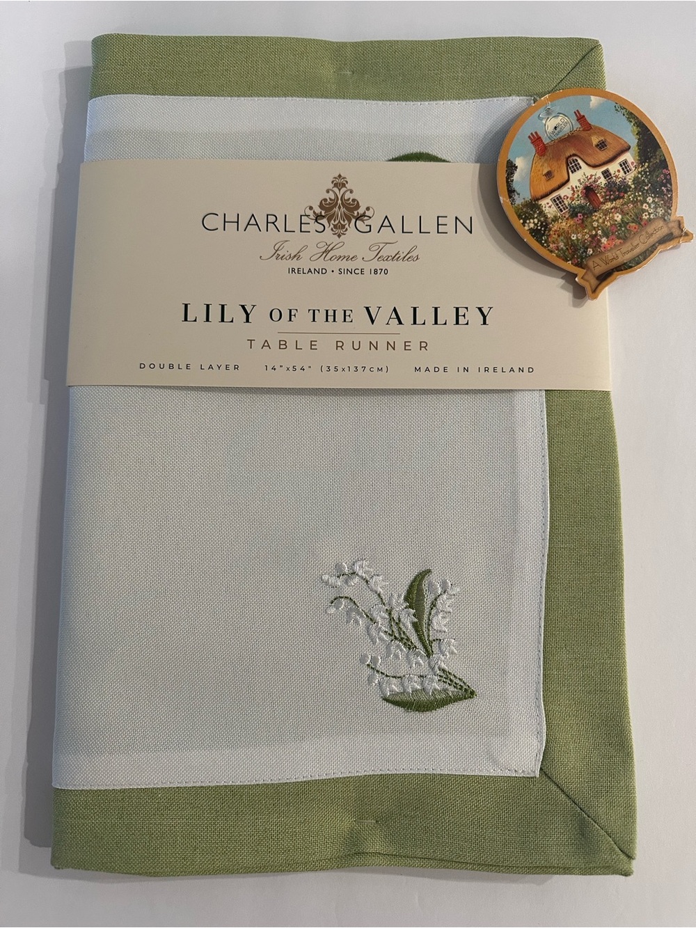 Charles Gallen Irish Home Textiles Lily Of The Valley Embroidered Table Runner